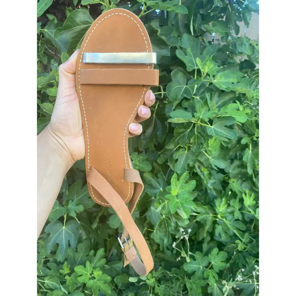 Madewell Sandals Women's Size 10 Ankle Strap Brown Silver Flat Heel Pre-owned